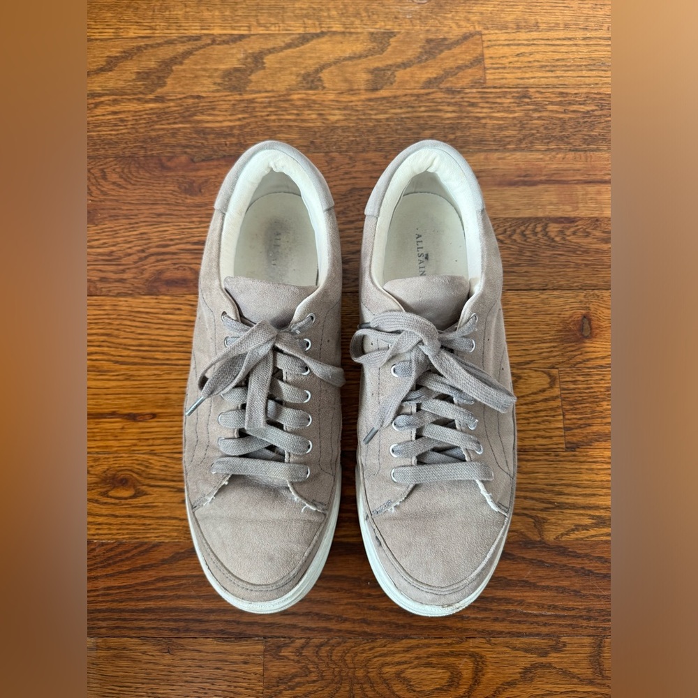 All‎ Saints Women’s Trish Taupe Suede Platform Sneakers Size 9